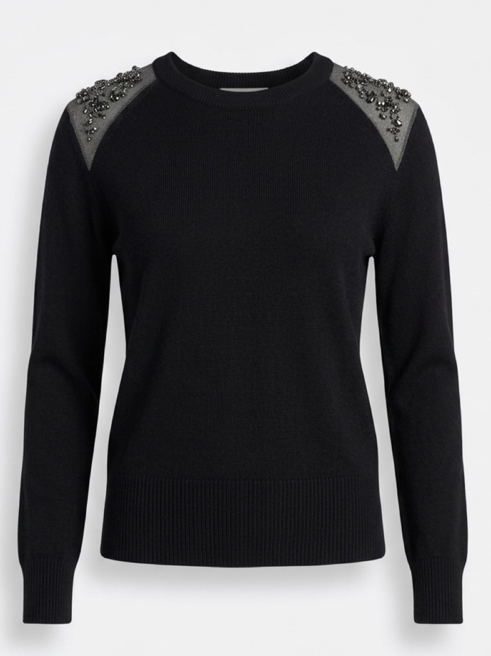 J.Crew Merino Wool Sweater Embellished Beaded Shoulders EUC XS